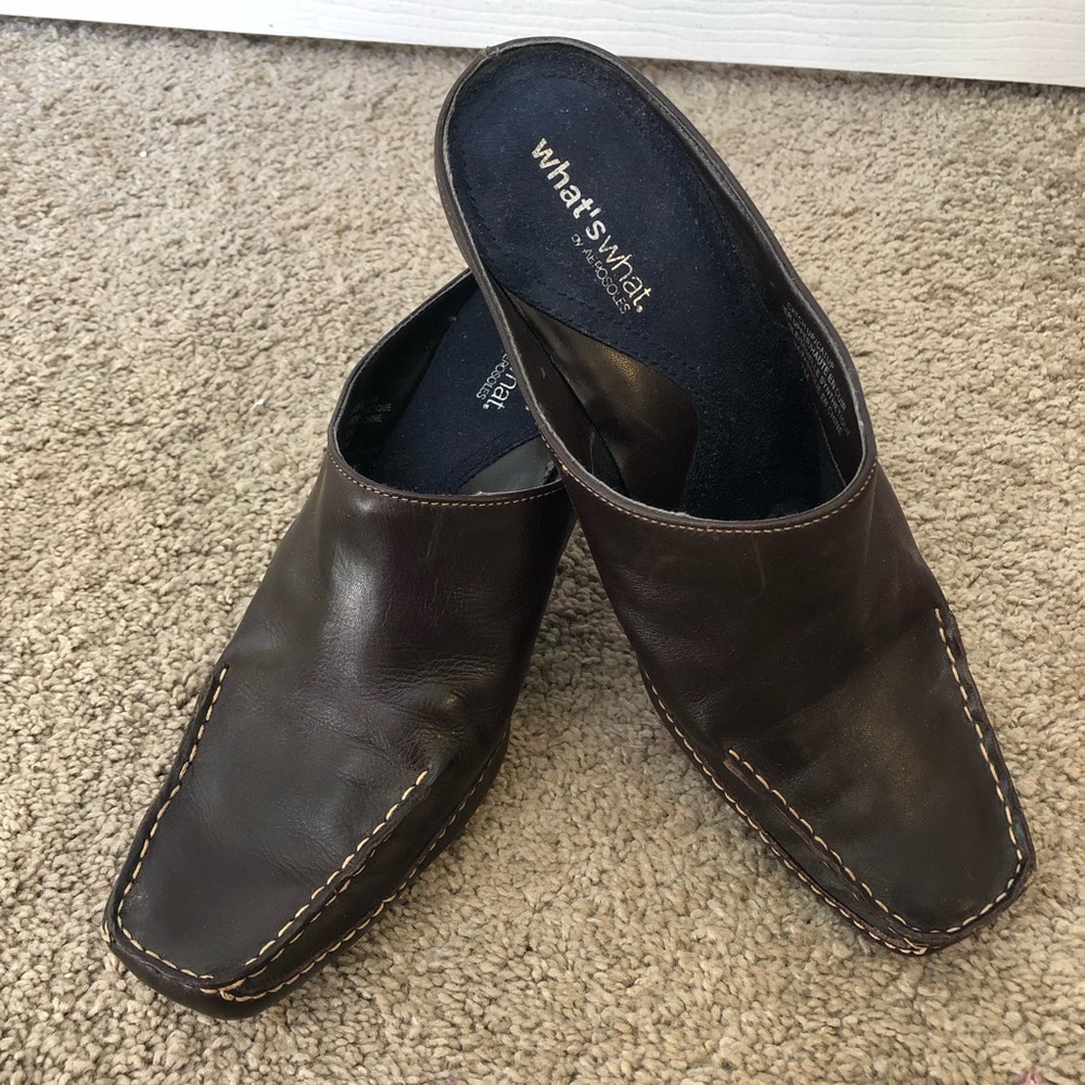 Aerosoles Brown Leather Slip on Mule Heels Shoes